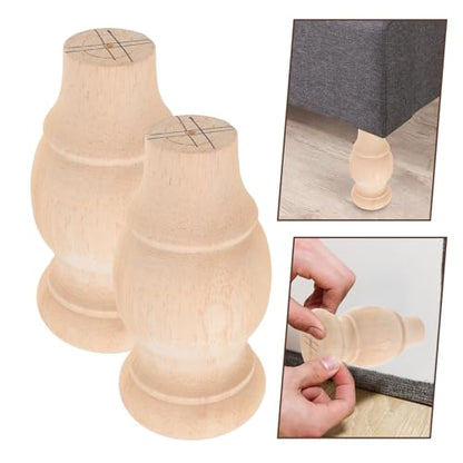 4pcs Solid Wood Furniture Legs Carved Round Sofa Feet Cabinet Wooden Legs for Couch 6x12cm Unfinished Hardwood Replacement Parts for Home Furniture