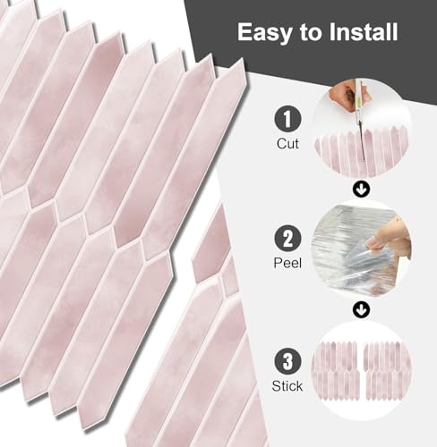10 Sheets Thicker Peel and Stick Backsplash, 12"x12" Peel and Stick Wall Tiles, Hexagon Look Tiles Backsplash for Kitchen and Bathroom, Pink - color: Pink