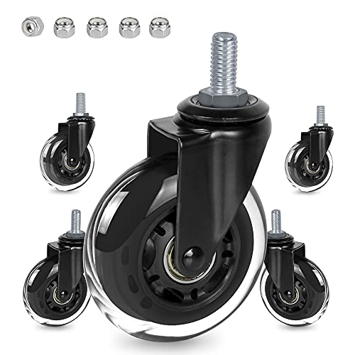 3" Thread Screw in Office Chair Caster Wheels, 3/8"-16x1(Not Metric M10), Safe for All Floors, PU Rubber Furniture,Carts Stem Caster Wheels,No Scratch,650Lbs Weight Capacity - style: Nylon Lock Nuts