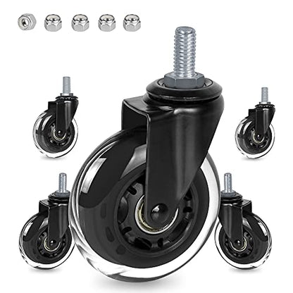3" Thread Screw in Office Chair Caster Wheels, 3/8"-16x1(Not Metric M10), Safe for All Floors, PU Rubber Furniture,Carts Stem Caster Wheels,No Scratch,650Lbs Weight Capacity - style: Nylon Lock Nuts