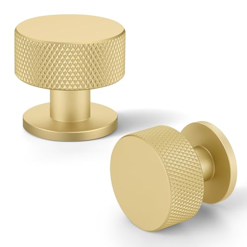 Gold Knurled Cabinet Knobs，1-1/4 Inch Drawer Pulls，6 Pack - color: Gold