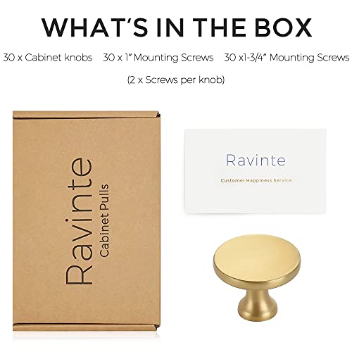 Ravinte Gold Round Kitchen Cabinet Knobs Pulls 1-1/4 Inch 30 Pack - color: Brushed Gold