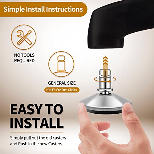 Bell Glides Replacement Office Chair Swivel Caster Wheels to Fixed Stationary Castors，Adjustable Castor Low Profile Stool with Separate Self Adhesive Felt Pads Black 5pcs Silver