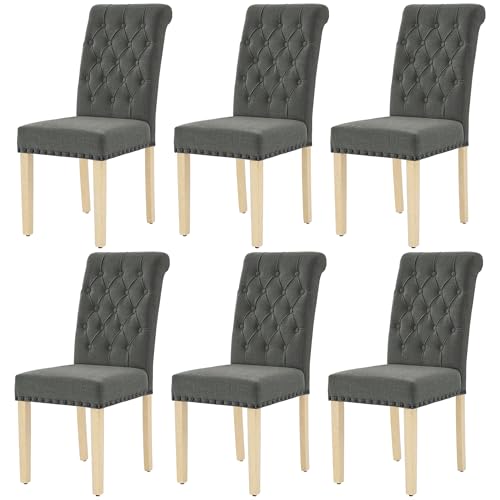 LOULENS Fabric Dining Chairs Set of 6, Upholstered Kitchen Chairs, Dark Grey - color: Dark Grey, size: Set of 6