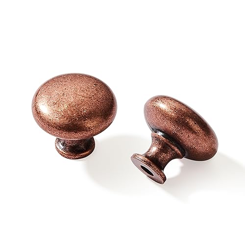 khtumeware 10 Pack 1-1/4" Vintage Antique Copper Zinc Alloy Cabinet Knobs - Single Hole Center Kitchen Cabinet Pull Hardware for Bedroom. - color: Antique Copper, size: Knob 1-1/4"