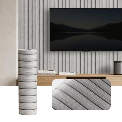 118" x 15.8" Peel and Stick PVC Faux Wood Slat Wall Panels - color: Light Gray