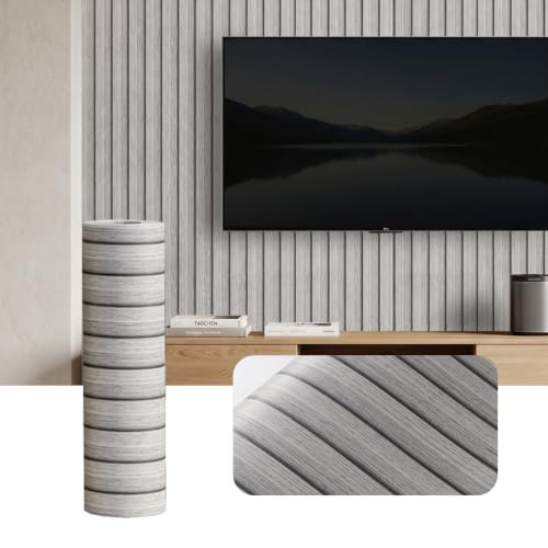 118" x 15.8" Peel and Stick PVC Faux Wood Slat Wall Panels - color: Light Gray