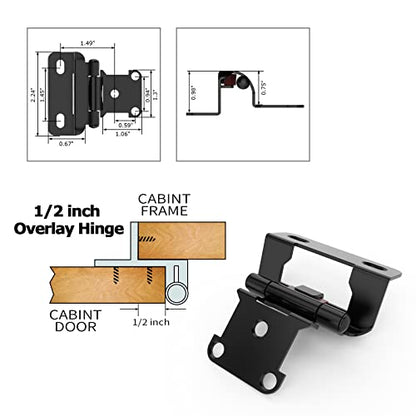 Chibery 20 Pack | 1/2 inch Overlay Semi Partial Wrap Around Cabinet Hinges, Self Closing Face Frame Variable Decorative Replacement, Kitchen Hardware, with Screw & Quiet Bumper (Matte Black) - color: Matte Black