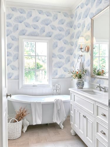 Safiyya Blue and White Peel and Stick Wallpaper Dandelion 17.3in x78.7in Contact Paper Peel and Stick Wall Paper Modern Boho Self Adhesive Removable Vinyl Wallpaper for Bedroom Bathroom - color: Blue/White, size: 17.3" x 78.7"