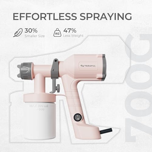 Tilswall Paint Sprayer Dreamer400 Ultra-Light Spray Gun for Painting Pink | 1.5lb Lightweight, 500W, 2 Nozzles & 3 Patterns, Easy to Clean, Adjustable Flow, for Furniture, Fence, Ceiling, Door, Wall - color: Light Pink