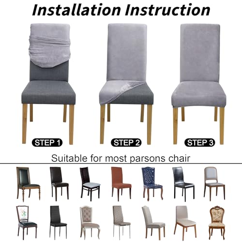 Dining Chair Covers, Dining Room Chair Cover Set of 4 - color: Velvet Gray, size: 4