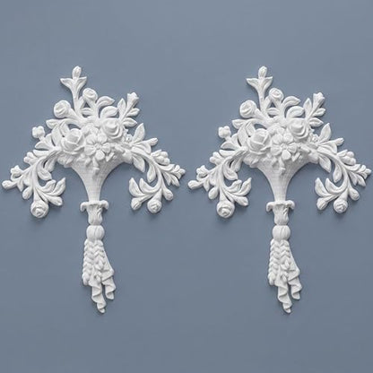 2 PCS Baroque Style Flower Carved Onlay Applique White PVC Appliques for Furniture Decorative 3D Symmetrical Furniture Decorative for Cabinets Dressers Mirrors DIY Home(Cute) - style: Cute