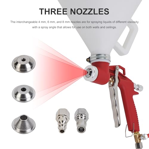 1.45 Gallon Air Texture Gun, Drywall Texture Sprayer with 3 Nozzle 4.0mm, 6.0mm, 8.0mm, Air Hopper Spray Gun with 8mm and 12mm Air Inlet