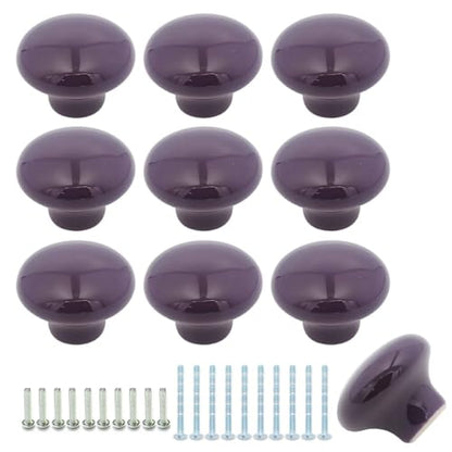 10-Pack Ceramic Cabinet Knobs Dark Purple 32mm Round Drawer Pull - color: Dark Purple