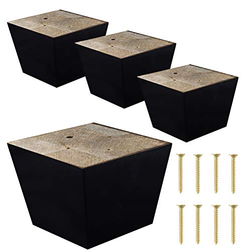 Furniture Legs for Sofa Chair Couch or Ottoman, Set of 4 Replacement Feet, 3 Inch Tall, Square with Tapered Sides, Dark Espresso Finish - color: Dark Espresso