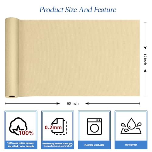 KING MOUNTAIN Canvas Iron on Patch,12"×60",Waterproof 100% Cotton Fabric Repair Patch,Used for Various Sofa,Tent,Clothes,Seats,Suitcases (Camel,Waterproof) - color: Camel, size: Canvas-12x60
