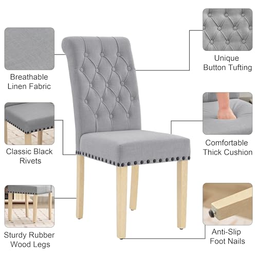 LOULENS Fabric Dining Chairs Set of 4, Upholstered Kitchen Chairs, Light Gray - color: Grey, size: Set of 4