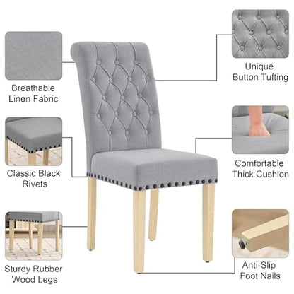 LOULENS Fabric Dining Chairs Set of 4, Upholstered Kitchen Chairs, Light Gray - color: Grey, size: Set of 4