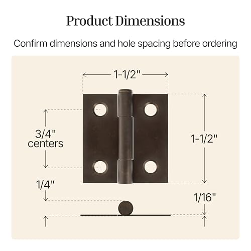 Antique Brass Butt Hinges with Removable Pin - 1-1/2" x 1-1/2" - Pack of 2 - Cabinet Door Hinges - UA-266-HAB (1) - color: Antique Brass