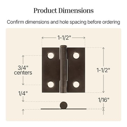 Antique Brass Butt Hinges with Removable Pin - 1-1/2" x 1-1/2" - Pack of 2 - Cabinet Door Hinges - UA-266-HAB (1) - color: Antique Brass