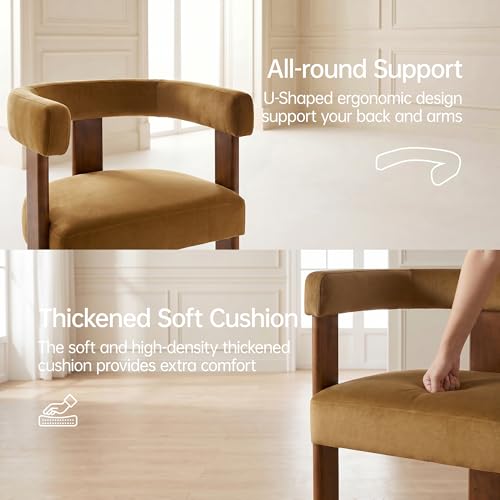 Usaint Wooden Barrel Dining Chairs Set of 4 with Walnut Wood Legs and Arm - color: Orange, size: Set of 4