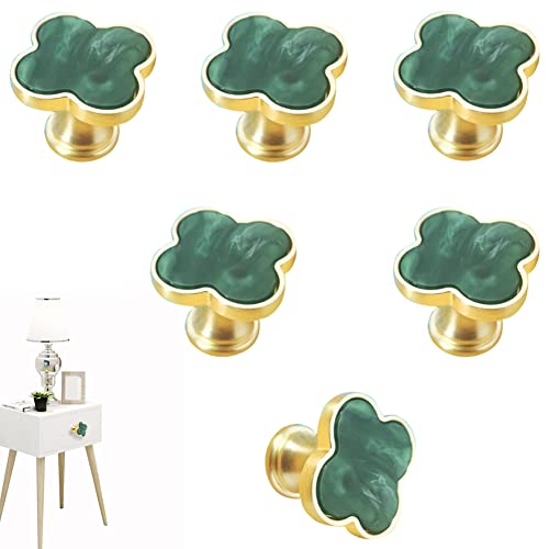6 Pcs Clover Cabinets Knobs Dressering Pulls Cupboard Knobs Jewelry Box Pulls Drawer Wardrobe Wine Cabinet Handle Furniture Single Hole Door Handles(Green) - color: Green