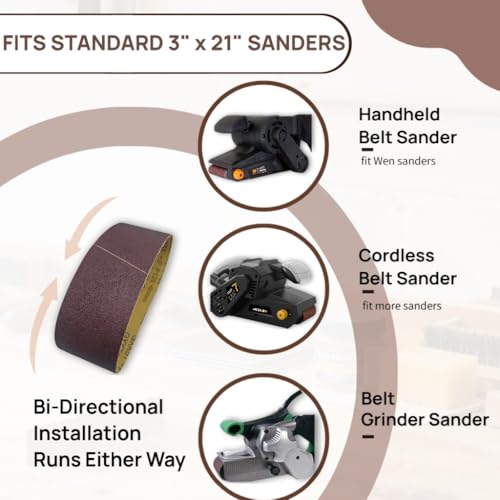 20 Pack 3 x 21 Inch Sanding Belts, 80-400 Grit Assortment - size: Mix Grit