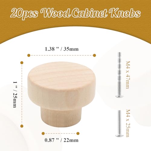 20 Pack 1-3/8" Unfinished Wood Cabinet Knobs with Screws - color: Unfinished - 20 Pack