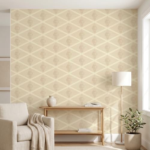 Chunlei Peel and Stick Wallpaper, Beige Diamond Lattice Geometric Pattern, 118in x 17.7in, Waterproof Vinyl, Removable Reusable, Eco-Friendly, for Bedroom Living Room Rental Apartment - color: Beige05, size: 17.7" x 118.1"