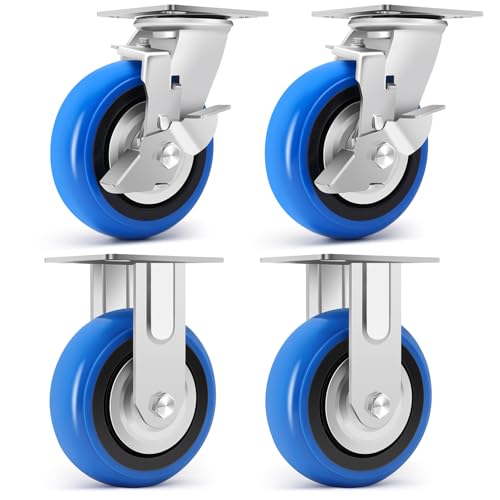 W B D WEIBIDA 6 Inch Heavy Duty Casters Set of 4, Smooth Rolling Caster Design for Cart Wheels, 4500 LBS Industrial Grade Castors with Upgraded Thickened Bracket, Durable Castors (2 Brake & 2 Rigid) - size: 6 IN (2 Brakes & 2 Rigid)