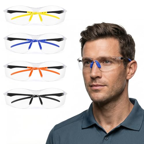 4 Pack Safety Glasses for Men and Women, ANSI Z87.1 Certified, Clear Scratch & Impact Resistant Lenses with UV Protection, Soft Silicone Nose Pads, 4 Color Temples Protective Eyewear for Lab, Workshop - color: 4-color Temples, size: 4 Pack