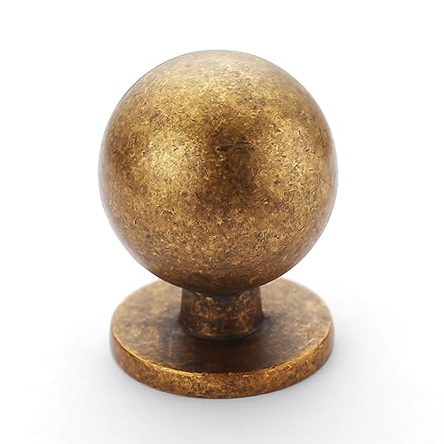 Amerdeco 10 Pack Antique Brass Cabinet Knobs Single Hole Cabinet Pulls 1 Inch Diameter Round Drawer Knobs and Pulls for Bathroom Cabinets ZH0053 - color: Antique Brass, size: Single Hole