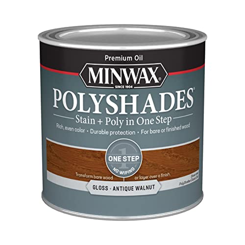 Minwax PolyShades Wood Stain + Polyurethane Finish – ½ Pint, Antique Walnut, Gloss - color: Antique Walnut, size: 0.25 Quart, style: Gloss