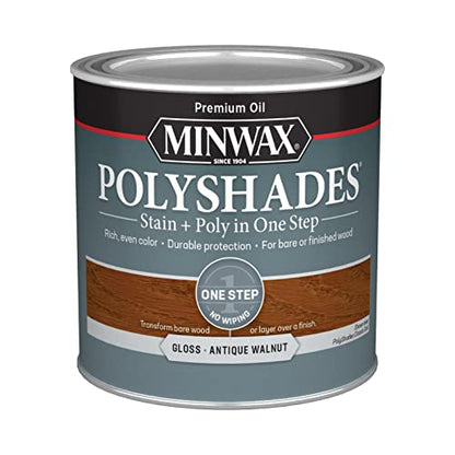 Minwax PolyShades Wood Stain + Polyurethane Finish – ½ Pint, Antique Walnut, Gloss - color: Antique Walnut, size: 0.25 Quart, style: Gloss