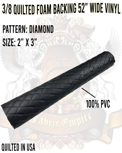 Vinyl Soft Grain Fine Thread Quilted Foam Fabric with 3/8" Foam Backing Upholstery / 52" Wide/Sold by The Yard/FABRIC EMPIRE - Black, Navy HQ Black Thread Diamond 2" x 3" - color: Black With Navy Threading, size: Diamond 2" x 3"