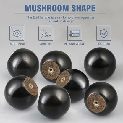 FoDau770 Round Ball Wood Knobs, 1-1/2" Diameter - Black - 15 Pieces - color: Black, size: 1-1/2 Inch
