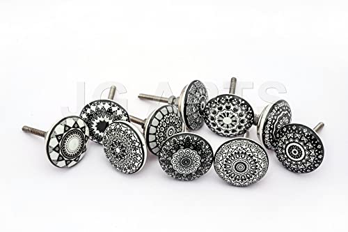 JGARTS Set of 10 Black Ceramic Porcelain Pottery Cabinet knob Drawer pulls Furniture Handles Shabby Chic Vintage