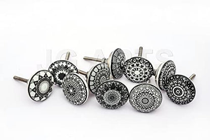 JGARTS Set of 10 Black Ceramic Porcelain Pottery Cabinet knob Drawer pulls Furniture Handles Shabby Chic Vintage