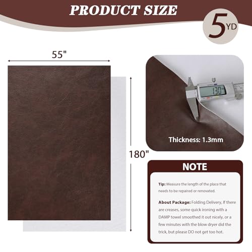 Faux Leather Vinyl Upholstery Fabric by The Yard 1.3mm Thick 55" x 180" - color: Burgundy, size: 5 Yards