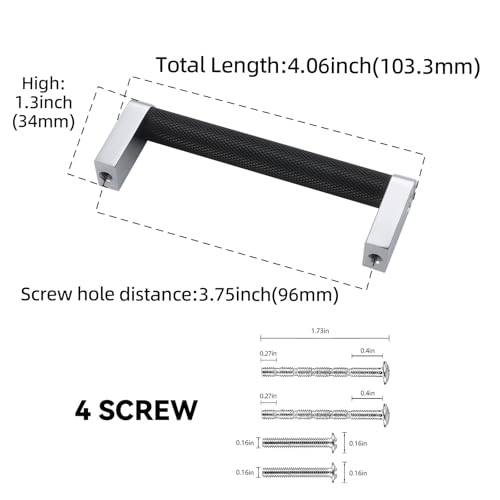 10 Pack 3-3/4 Inch(96mm) Matte Black and Polished Chrome Kitchen Cabinet Handles Knurled Cabinet Pulls Black Drawer Pulls Kitchen Hardware - color: Black And Polished Chrome, size: 3.75'' Hole Center(96mm)