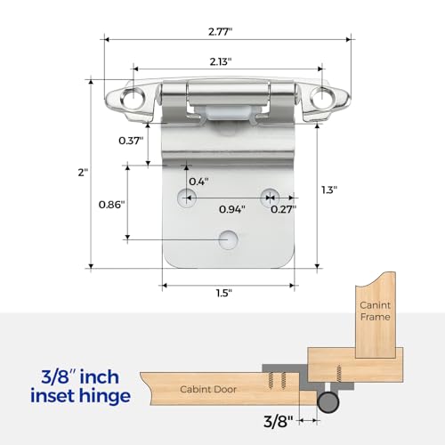 Ravinte 3/8" Inset Polished Chrome Cabinet Hinges 60 Pack (30 Pairs) - color: Polished Chrome
