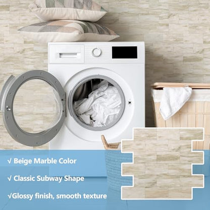 2026 New Upgrade Peel and Stick Backsplash Tile, Peel and Stick 11.34" X 11.57" Wall Tile for Kitchen, Bathroom, Fireplace, Laundry (Light Beige Stone, 10 Packs) - color: Light Beige Stone