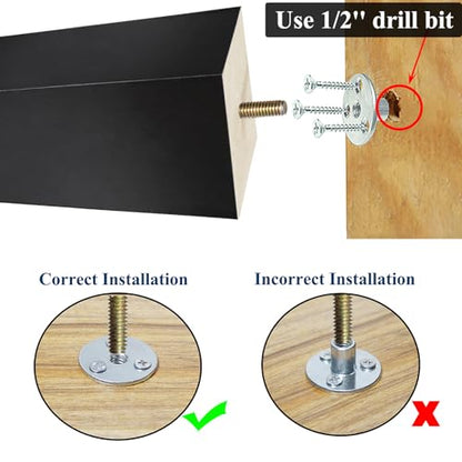 6 inch Furniture Legs Black Couch Legs Set of 4 Ottoman Replacement Sofa Legs for Sectional, Dresser, Recliner, Nightstand (6 inch (4pcs)) - size: 6 inch (4pcs)