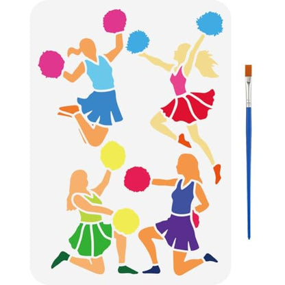 FINGERINSPIRE Cheerleader Silhouette Painting Stencil with 1 Pc Plastic Paint Brush 8.3x11.7 inch Reusable Cheerleading Drawing Template Cheer Stencil for Painting on Wood Wall Fabric Furniture - color: Cheerleader Silhouette