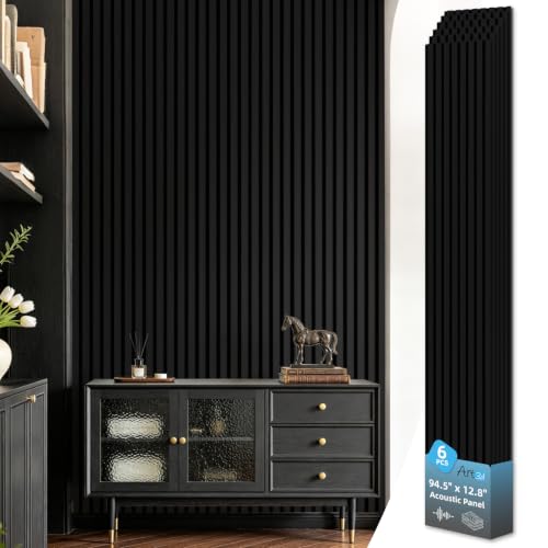 Art3d 94 x 12.6 Inch Acoustic Wood Slat Wall Panel, 6-Piece, Blackwood - color: Blackwood, size: 94 x 12.6 Inch