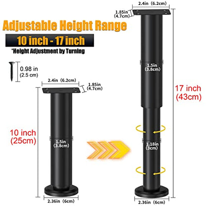 Wlrrcwdttc 4 Pcs Adjustable Height Bed Support Legs for Bed Frame/Bed Center Slat, Metal Adjustable Furniture Legs 10-17 inch for Bed/Sofa/Cabinet/Couch/Dresser/Table,Heavy Duty Bed Replacement Legs - size: 10-17 inch (4pcs)