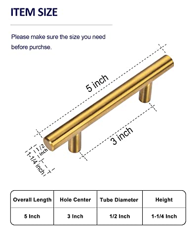 HBL' 30 Pack | 3'' Center to Center Brushed Gold Cabinet Pulls Kitchen Cabinet Handles,Made of Stainless Steel,Ideal for Cabinet,Drawer,Cupboard and Wardrobe. - color: Gold, size: 5-Inch Length (3-Inch Hole Center)