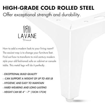 La Vane 4 Inch Diamond Triangle Metal Furniture Legs 4PCS- Heavy Duty Iron - color: White, size: 4" / 10cm