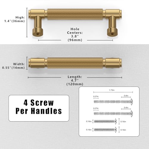 10 Pack Champagne Bronze Knurled Cabinet Pulls 3.75 Inch(96mm) Kitchen Cabinet Handles Cabinet Hardware Drawer Pulls - color: Champagne Bronze, size: 3.75" Hole Center