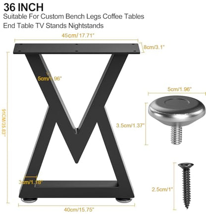 36" Metal Coffee Table Legs, V-Type Set of 2, 91 cm H x 45 cm W - size: 36" V-Type